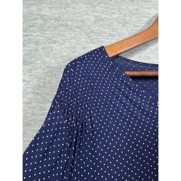 Lands End‎ Womens Polka Dot Long Sleeve Blouse Navy Blue Size L - Picture 3 of 6